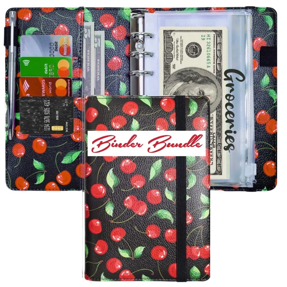 CASH ENVELOPE STUFFING METHOD, Cherry Print A6 Binder BUNDLE